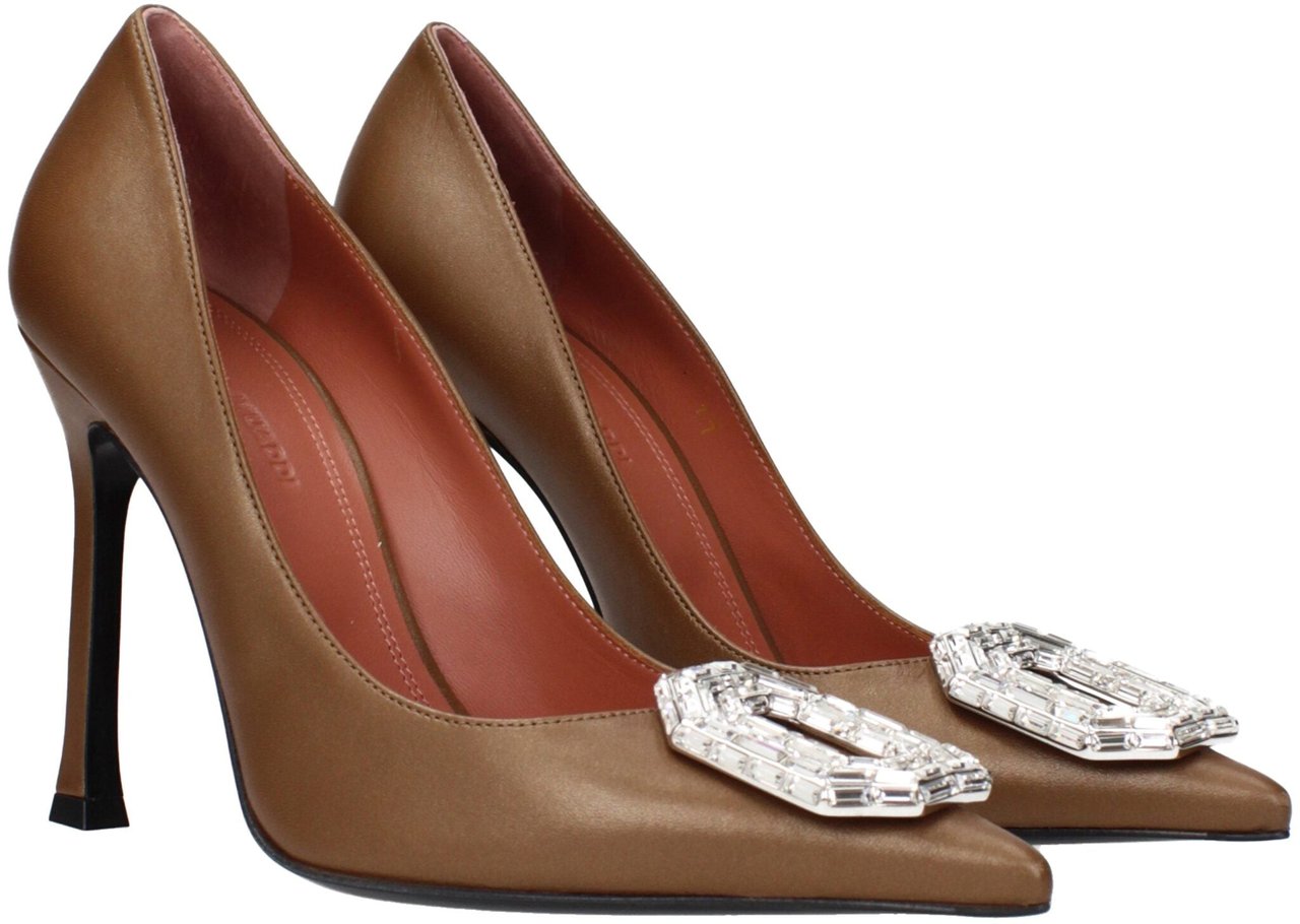 Amina Muaddi Brown Leather High Heel Pumps Bruin