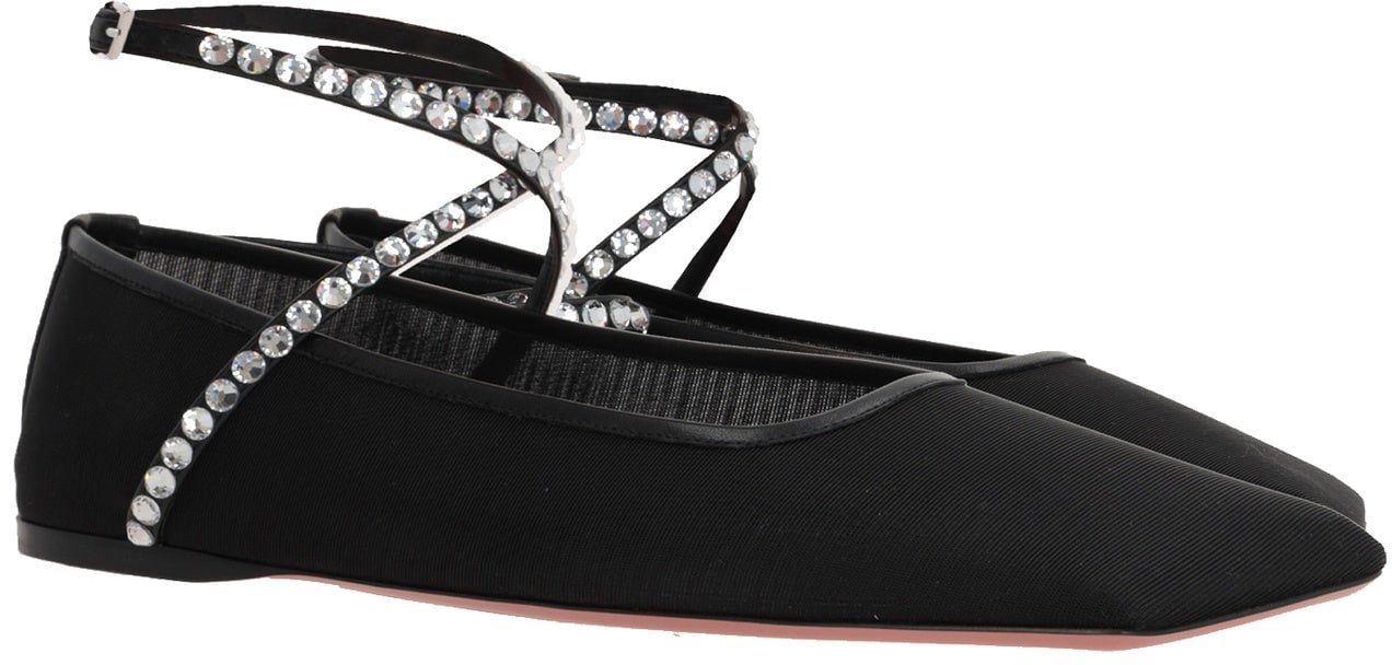 Amina Muaddi Amina Muaddi Mesh Crystal Ballerina Flats Zwart