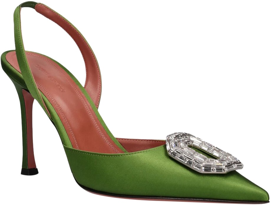 Amina Muaddi Elegant green slingbacks with high refined heel Groen