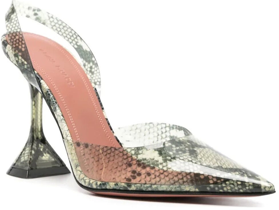 Amina Muaddi Amina Muaddi Holli Glass 95mm Snakeskin-effect Pumps Groen