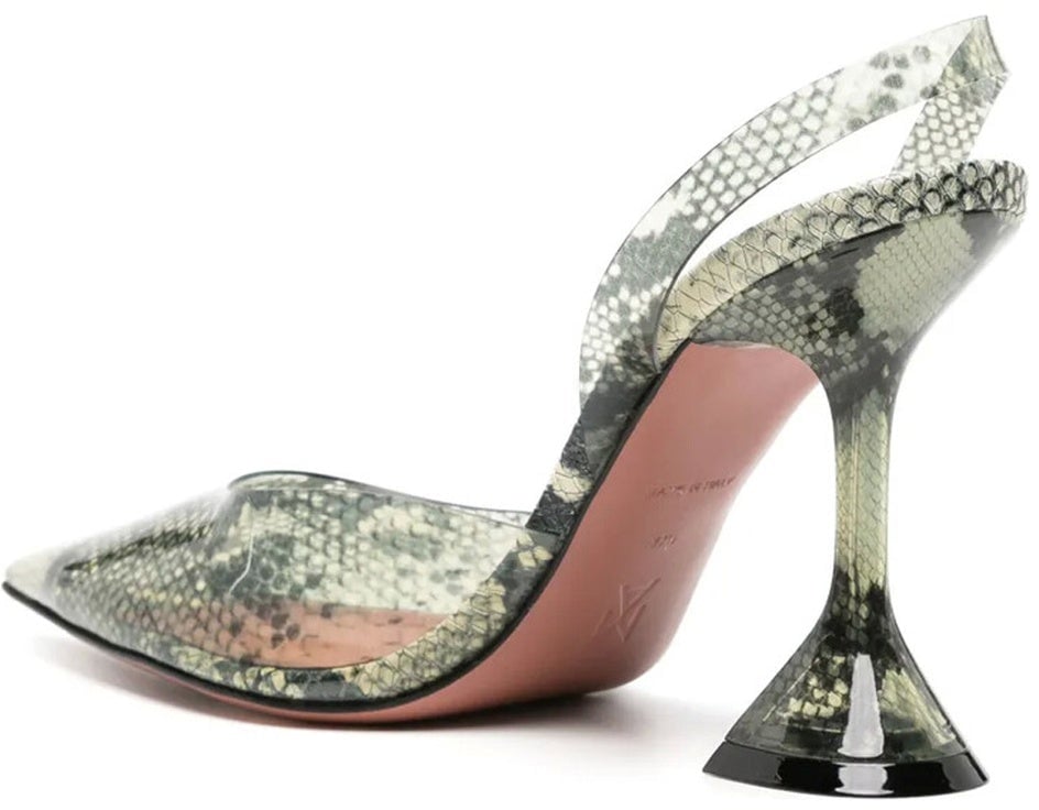 Amina Muaddi Amina Muaddi Holli Glass 95mm Snakeskin-effect Pumps Groen