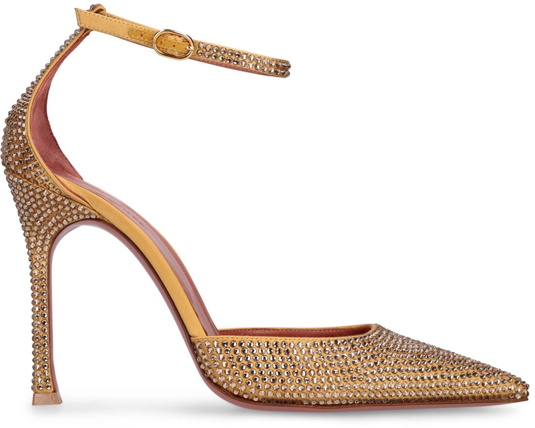 Amina Muaddi Elegant décolleté with pointed heel and strap Goud