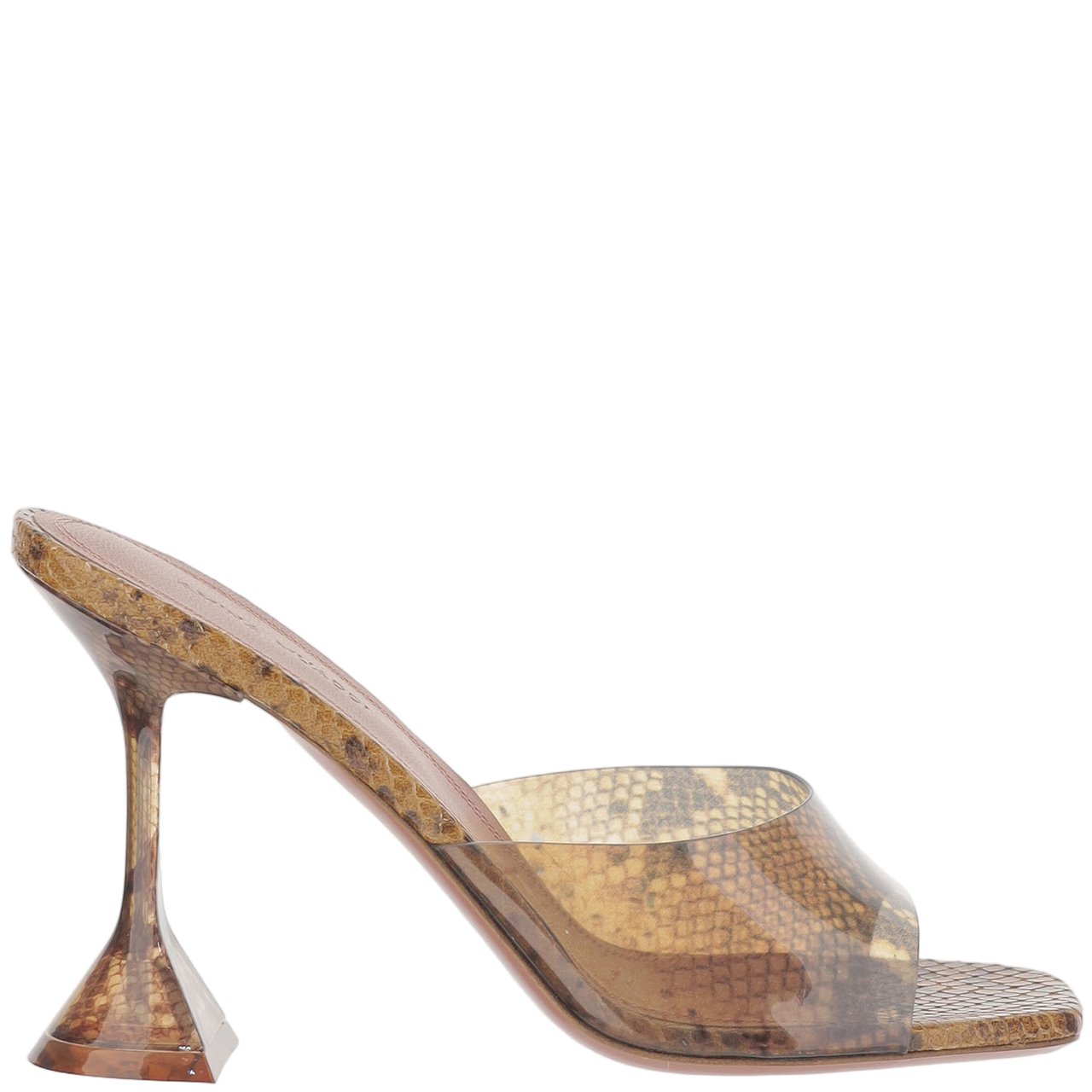 Amina Muaddi Lupita Snake Sandals With Sculptural Wide Heel Bruin