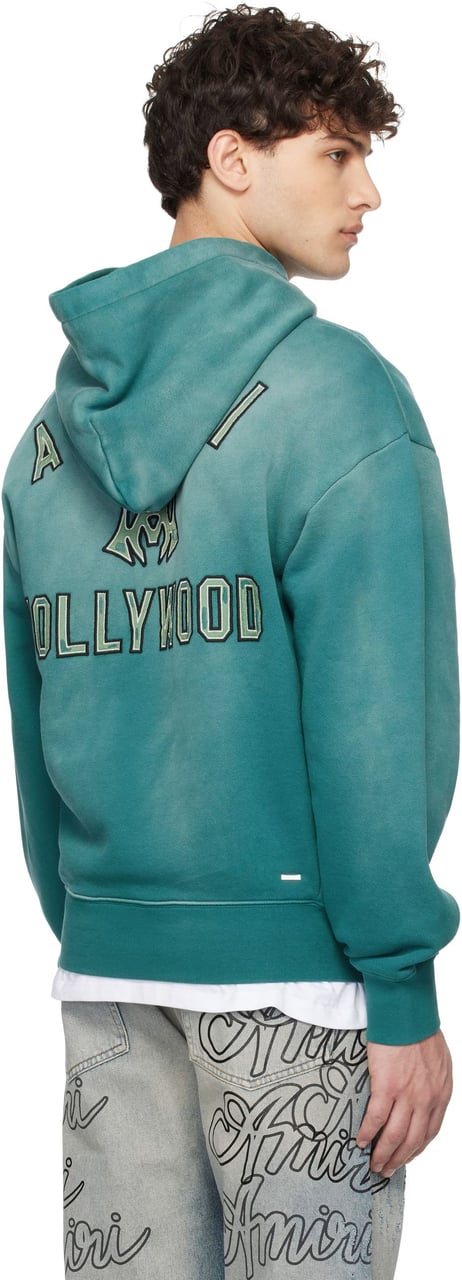 Amiri Faded Teal Oversized Hoodie with Graphic Patches Blauw