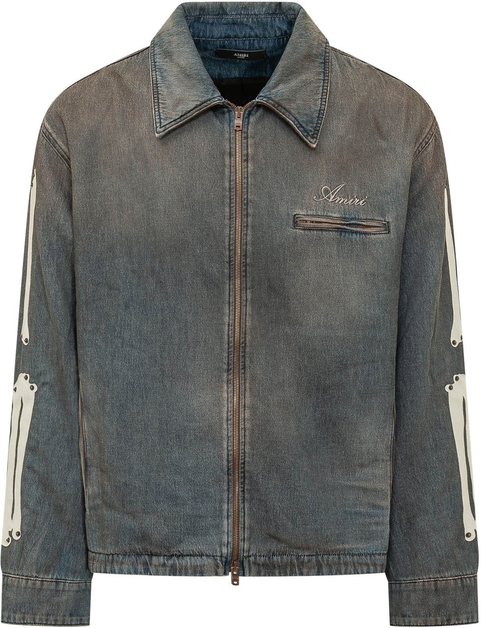 Amiri Blouson Lea Bones con Zip Blauw