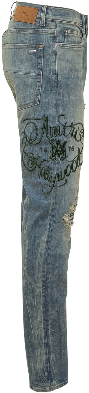 Amiri Jeans Slim Con Strappi E Ricami Navy