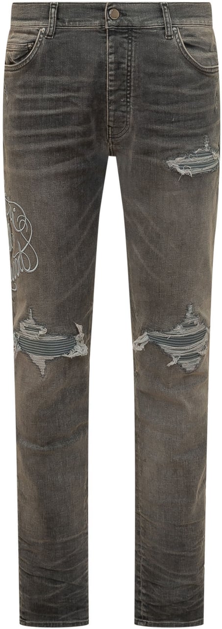 Amiri Jeans Hollywood MX1 con Strappi e Cinque Tasche Donkergrijs