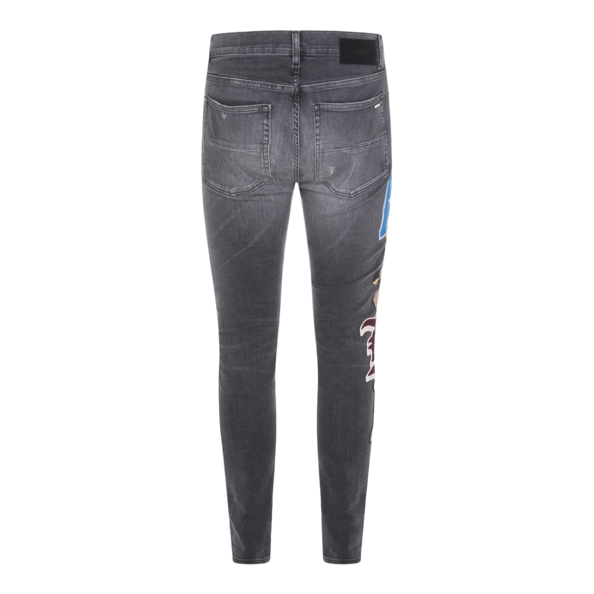 Amiri Slim-Fit Distressed Jeans with Bold Embroidered Patches Grijs
