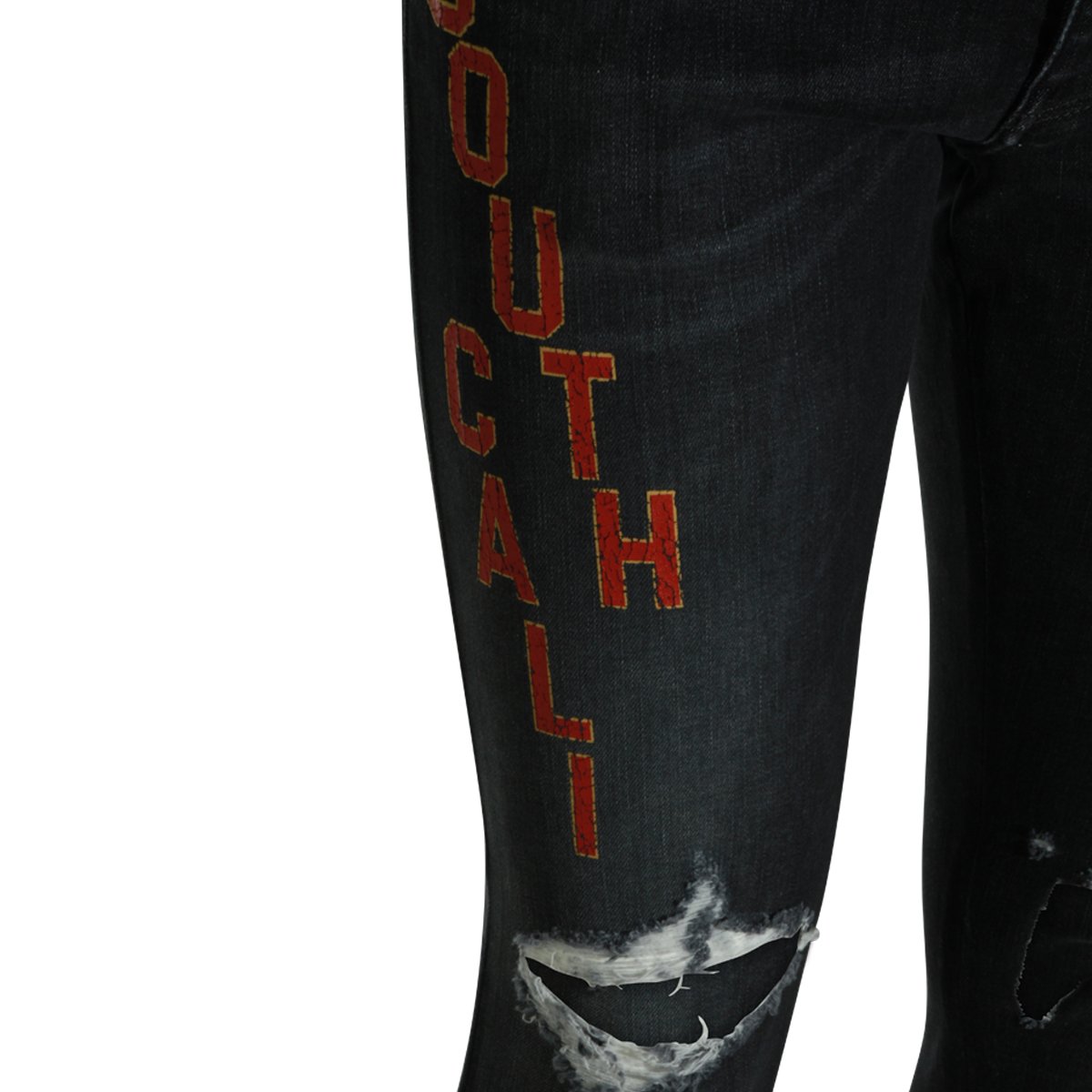 Amiri Distressed Slim Fit Dark Grey Jeans with Embroidered Details Zwart