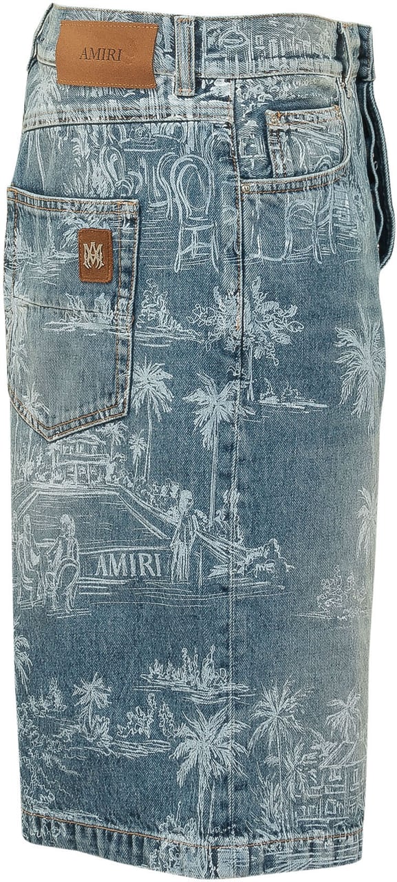 Amiri Chateau Denim Shorts con Stampa Paesaggio Blauw