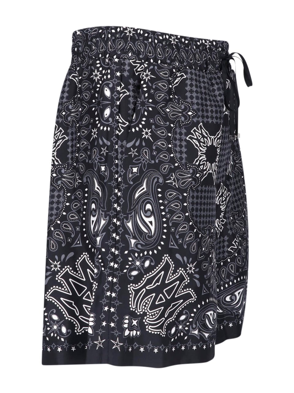 Amiri Black and White Paisley Print Shorts Zwart