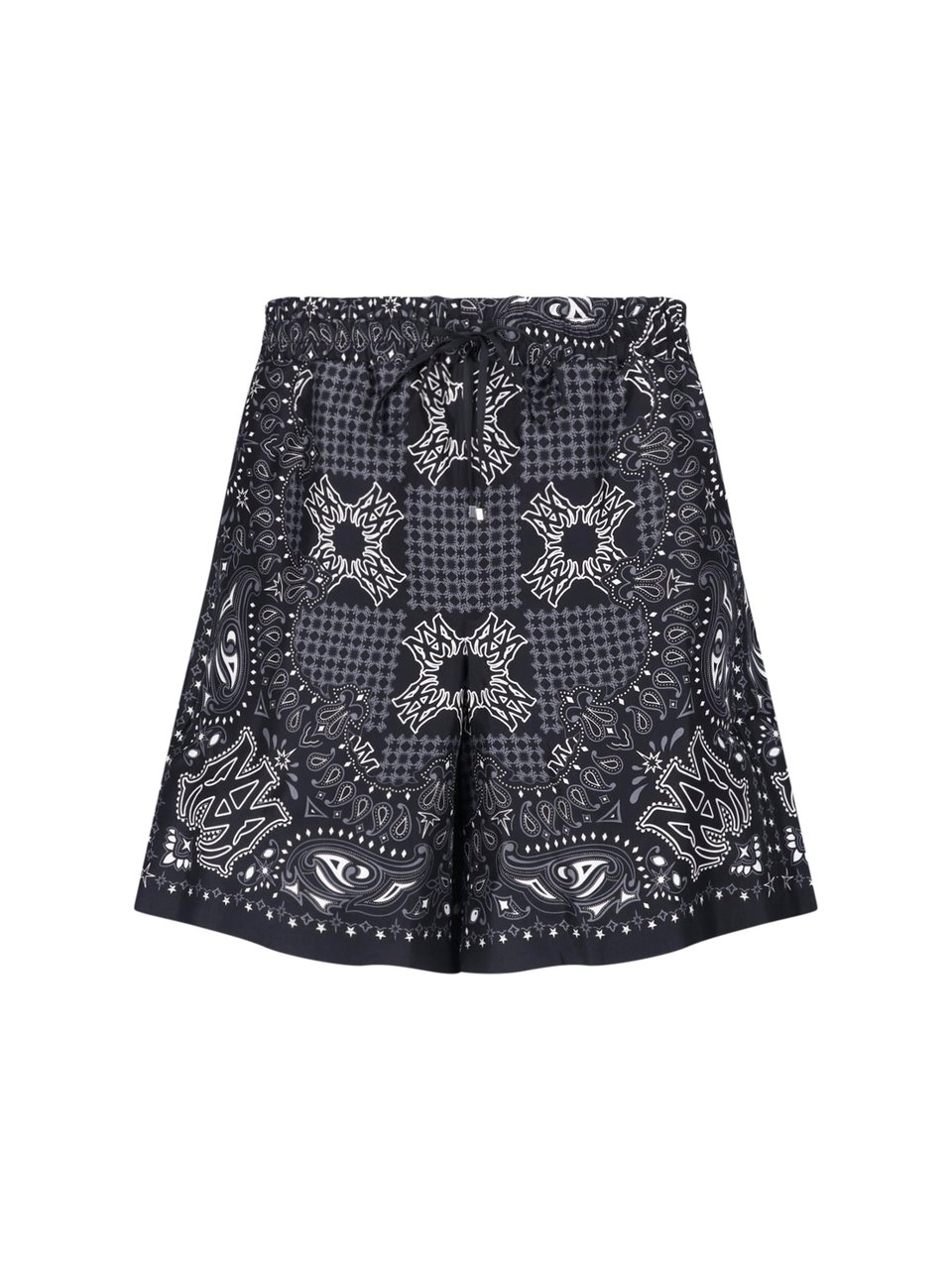 Amiri Black and White Paisley Print Shorts Zwart