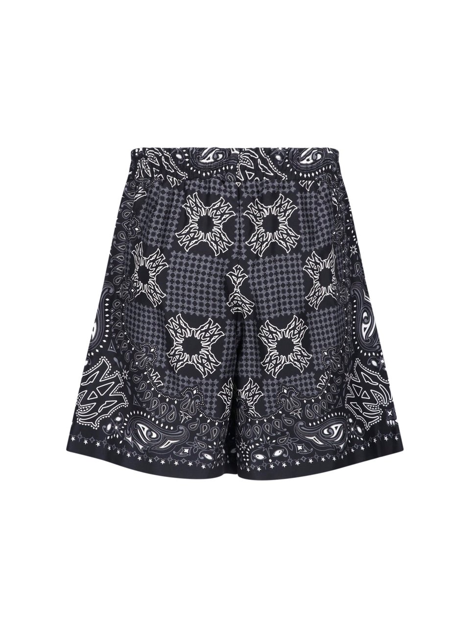 Amiri Black and White Paisley Print Shorts Zwart