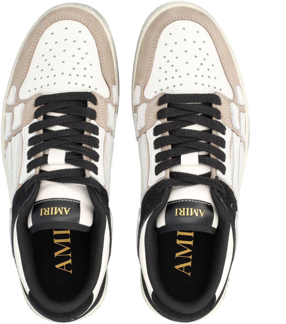 Amiri Distressed Skel Low-Top Black White Beige Zwart