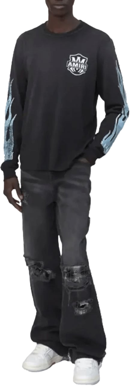 Amiri AMIRI EAGLE FLAMES LS T-SHIRT ZWART Donkergrijs