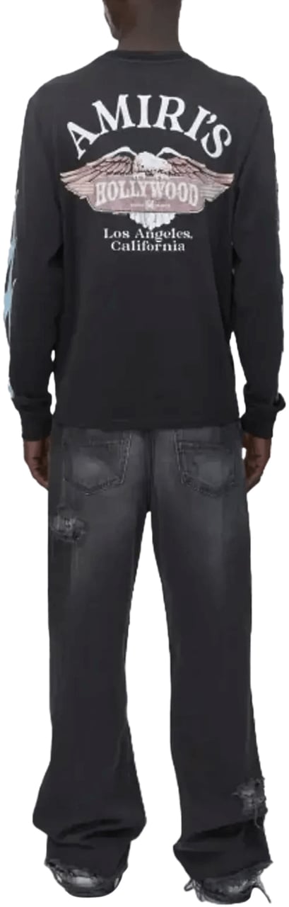 Amiri AMIRI EAGLE FLAMES LS T-SHIRT ZWART Donkergrijs