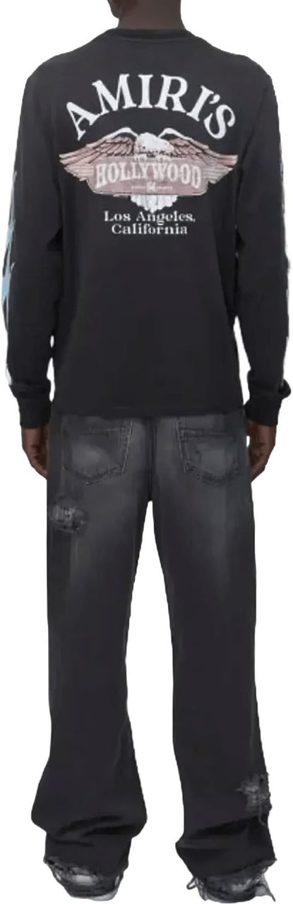 Amiri AMIRI EAGLE FLAMES LS T-SHIRT ZWART Donkergrijs