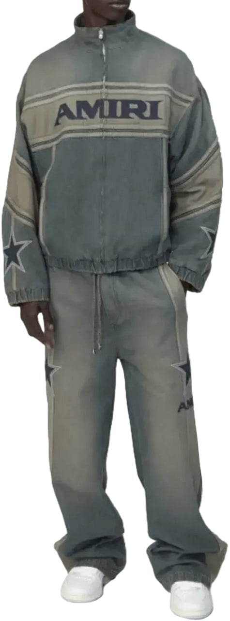 Amiri AMIRI SPORT DENIM TRACKJACKET WORN SLATE Grijs