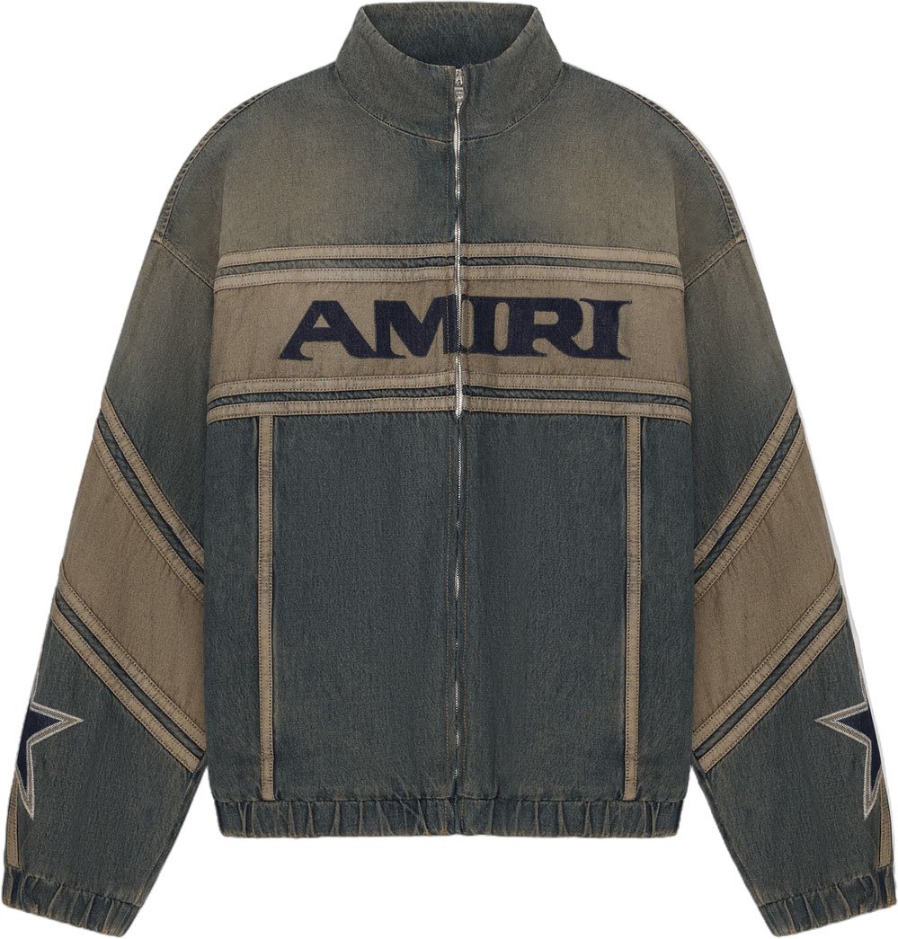Amiri AMIRI SPORT DENIM TRACKJACKET WORN SLATE Grijs