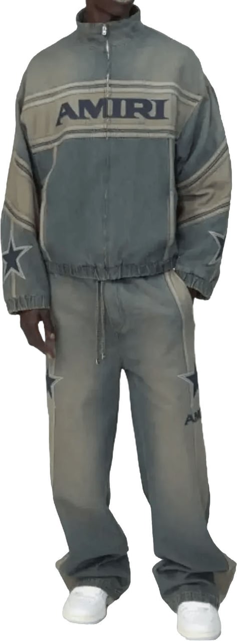 Amiri AMIRI SPORT DENIM TRACKJACKET WORN SLATE Grijs