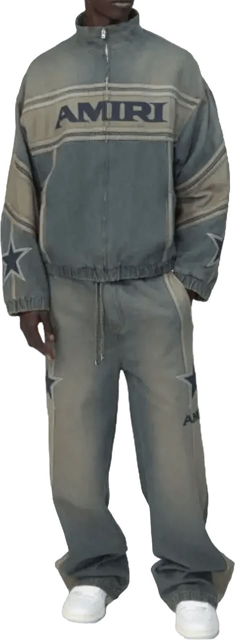 Amiri AMIRI SPORT DENIM TRACKPANT WORN SLATE Blauw