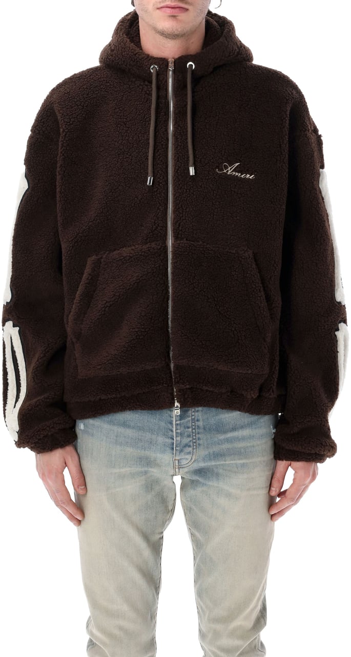 Amiri Bones Fleece Zip Hoodie Dark Brown Bruin