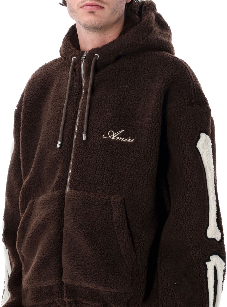 Amiri Bones Fleece Zip Hoodie Dark Brown Bruin