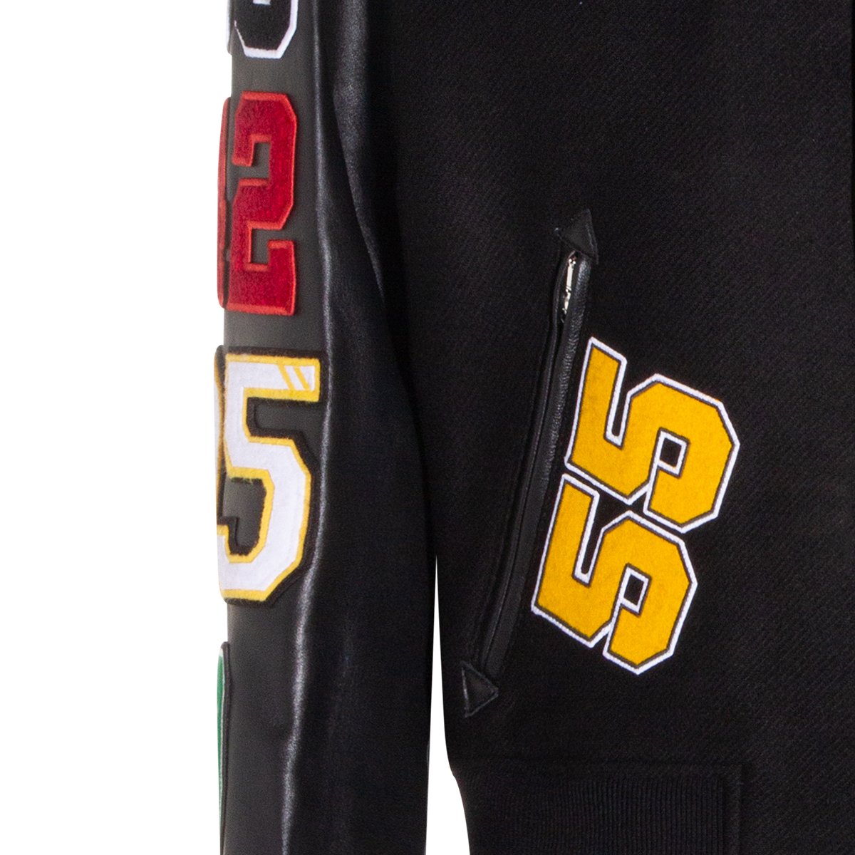 Amiri Varsity-Inspired Black Wool Jacket With Leather Sleeves Zwart