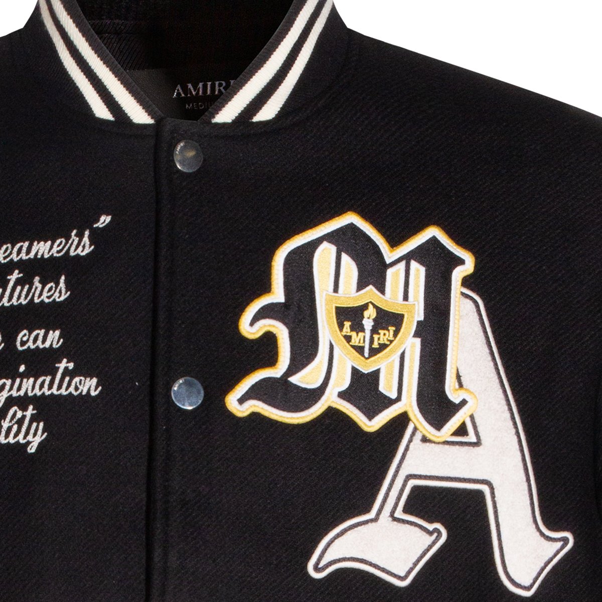 Amiri Varsity-Inspired Black Wool Jacket With Leather Sleeves Zwart