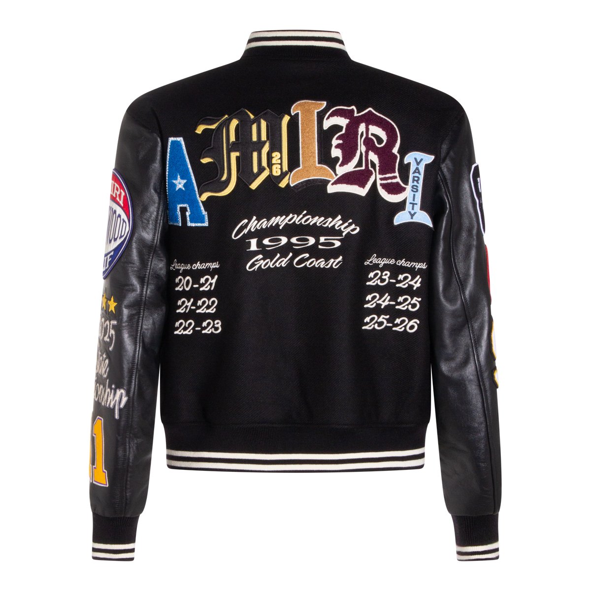 Amiri Varsity-Inspired Black Wool Jacket With Leather Sleeves Zwart