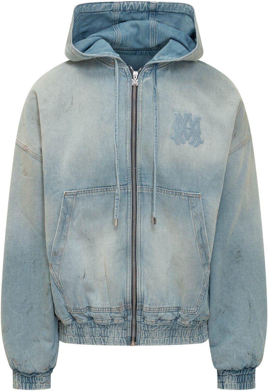 Amiri Felpa Denim Zip con Cappuccio e Tasche a Marsupio Lichtblauw