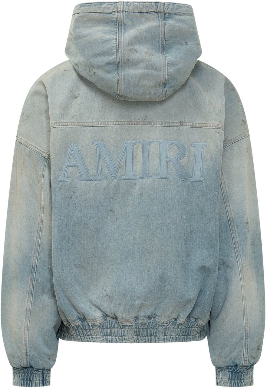 Amiri Felpa Denim Zip con Cappuccio e Tasche a Marsupio Lichtblauw