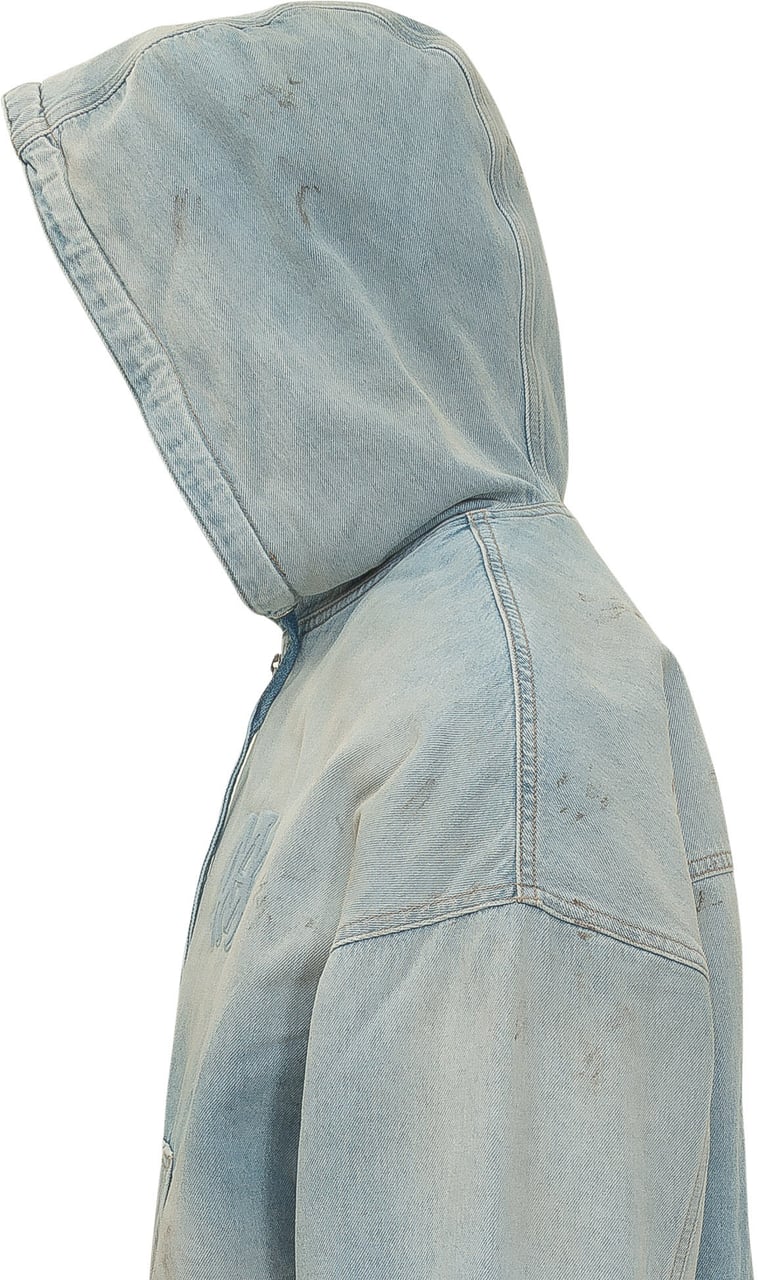 Amiri Felpa Denim Zip con Cappuccio e Tasche a Marsupio Lichtblauw
