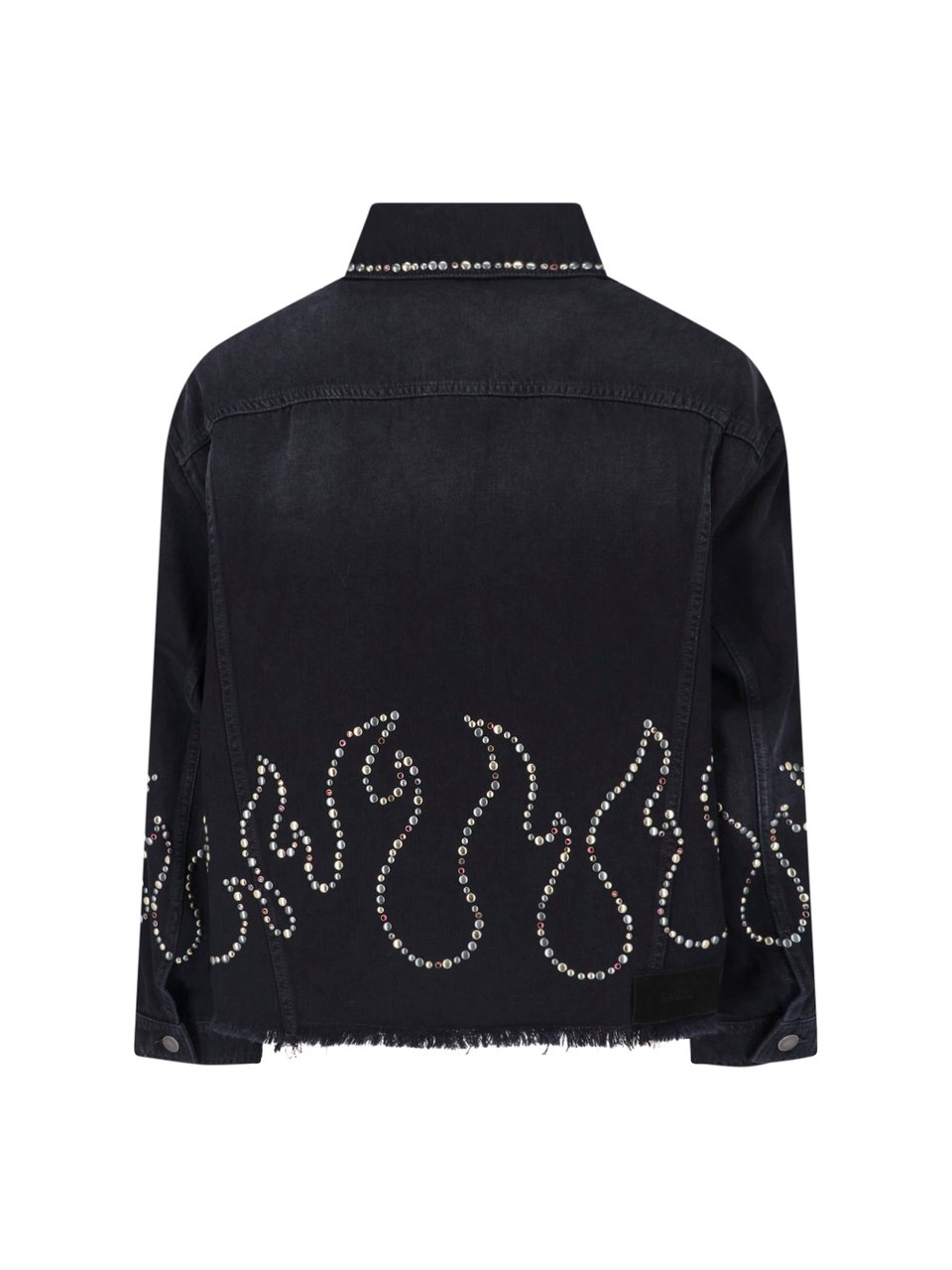 Amiri Cropped Black Denim Jacket with Classic Collar Zwart