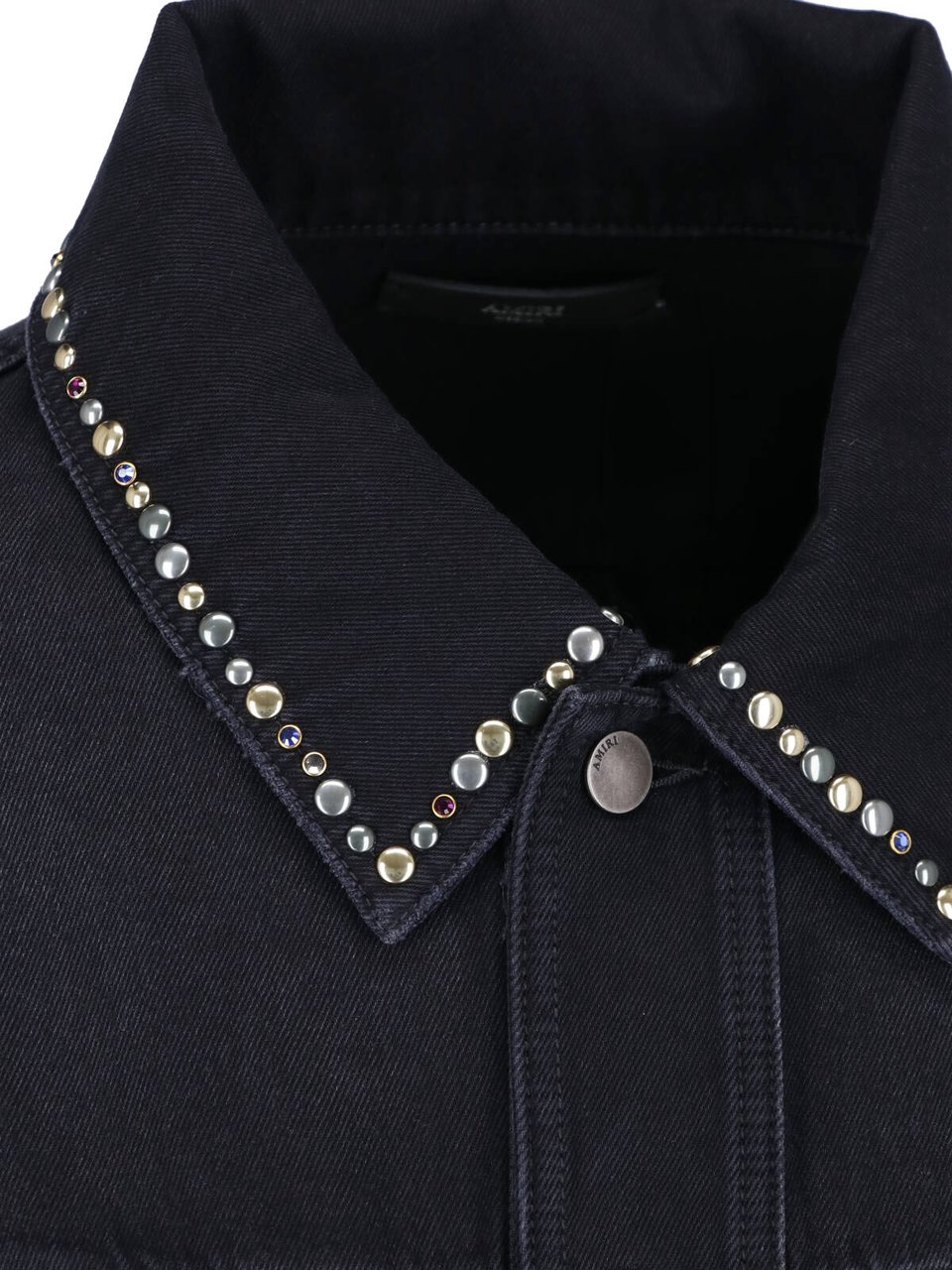 Amiri Cropped Black Denim Jacket with Classic Collar Zwart