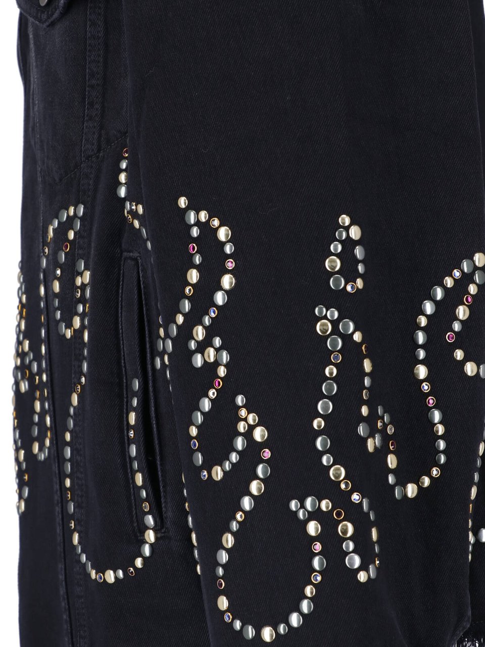 Amiri Cropped Black Denim Jacket with Classic Collar Zwart