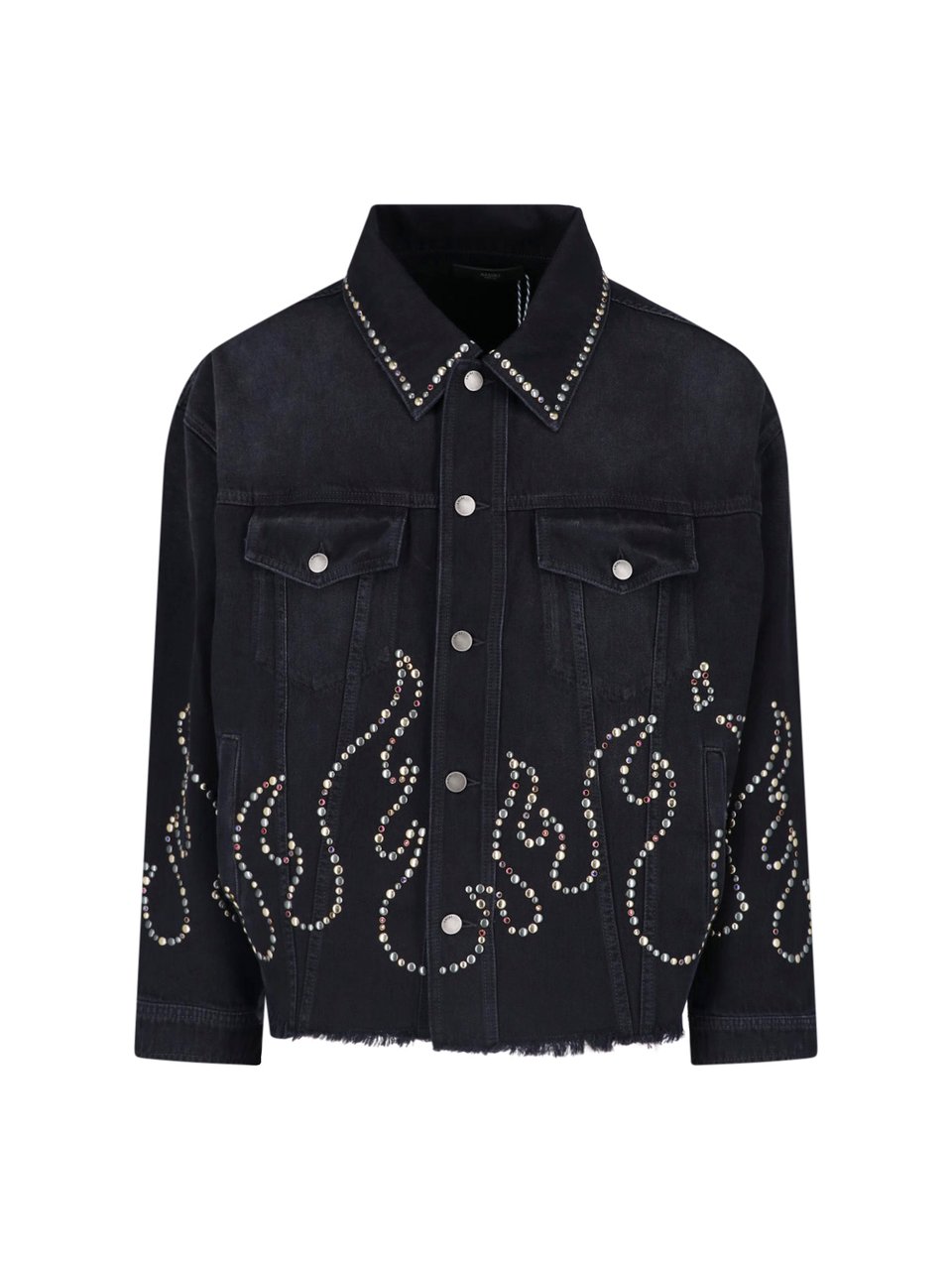 Amiri Cropped Black Denim Jacket with Classic Collar Zwart