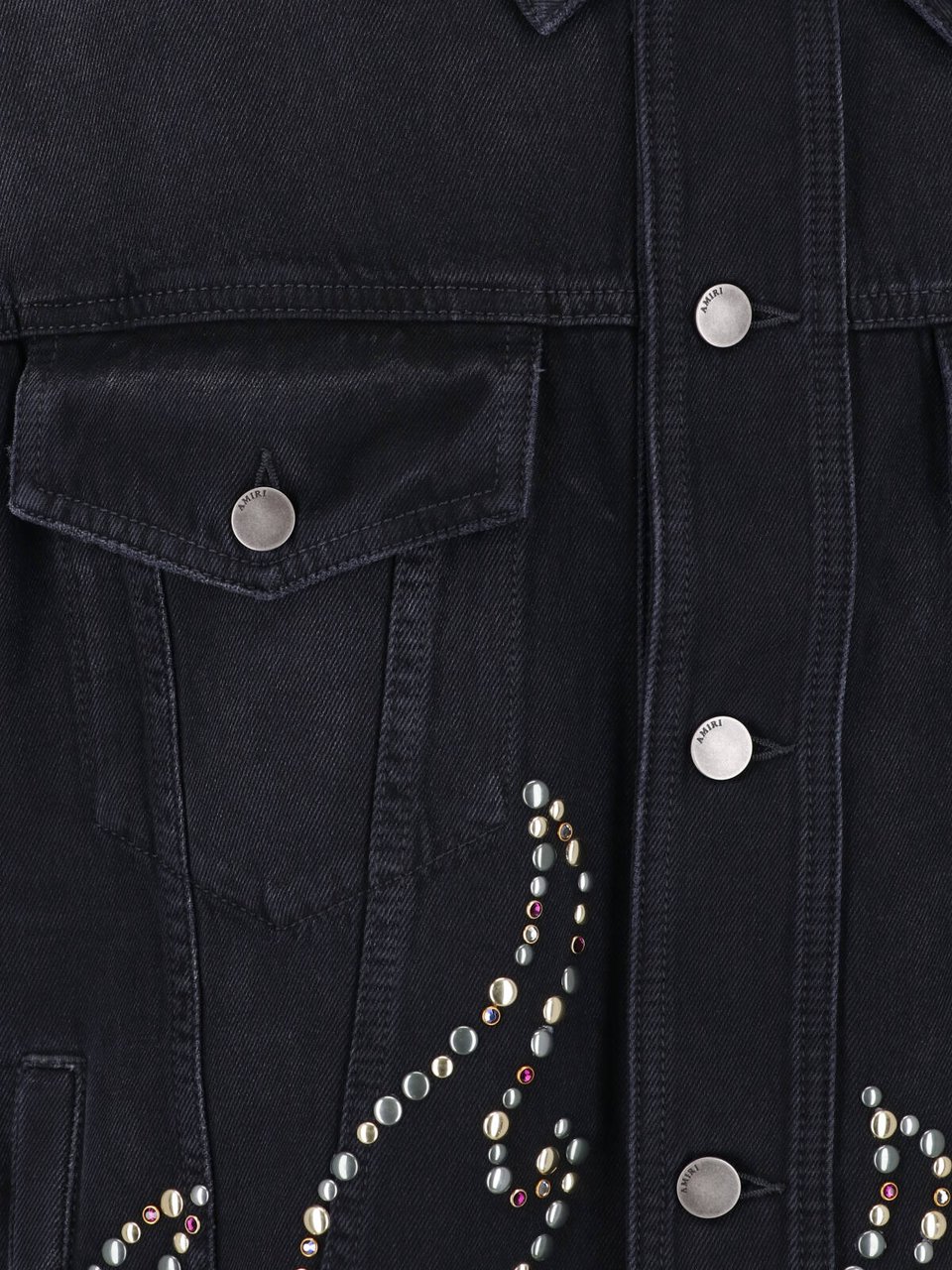 Amiri Cropped Black Denim Jacket with Classic Collar Zwart
