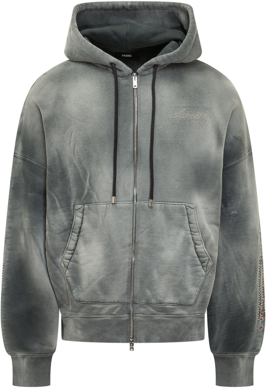 Amiri Felpa Bones con Cappuccio e Tasche a Marsupio Donkergrijs