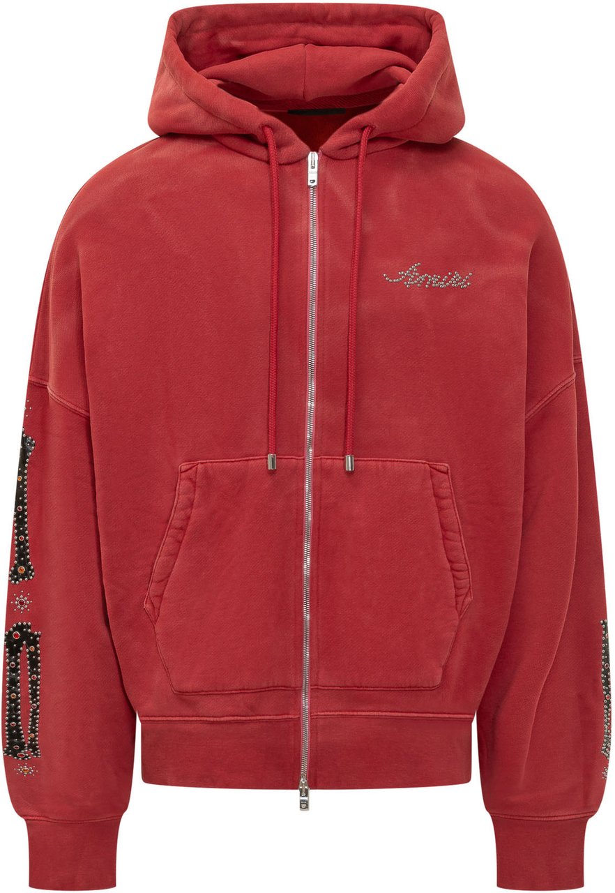 Amiri Felpa Bones con Cappuccio e Tasche a Marsupio Rood