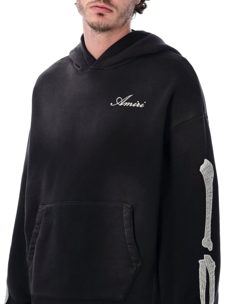 Amiri Bones Relaxed Fit Black Hoodie Zwart