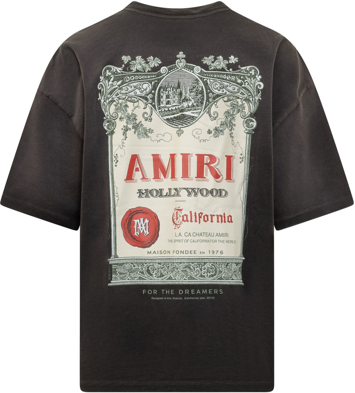 Amiri T-shirt Chateau Stamp con Girocollo e Stampa Logo Donkergrijs