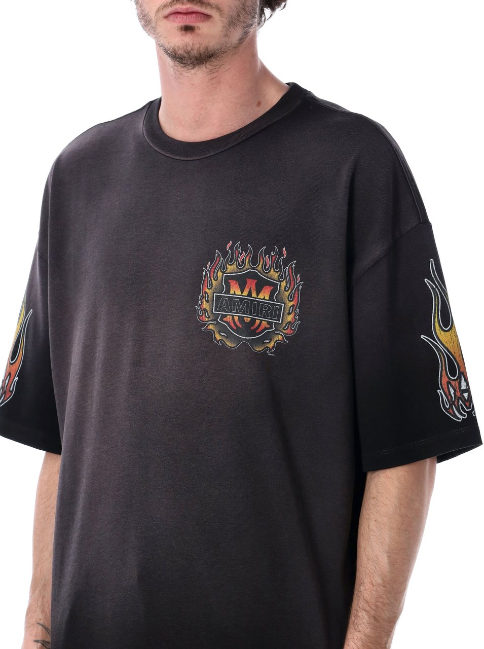 Amiri Ma Flames Os Tee Nero Donkergrijs