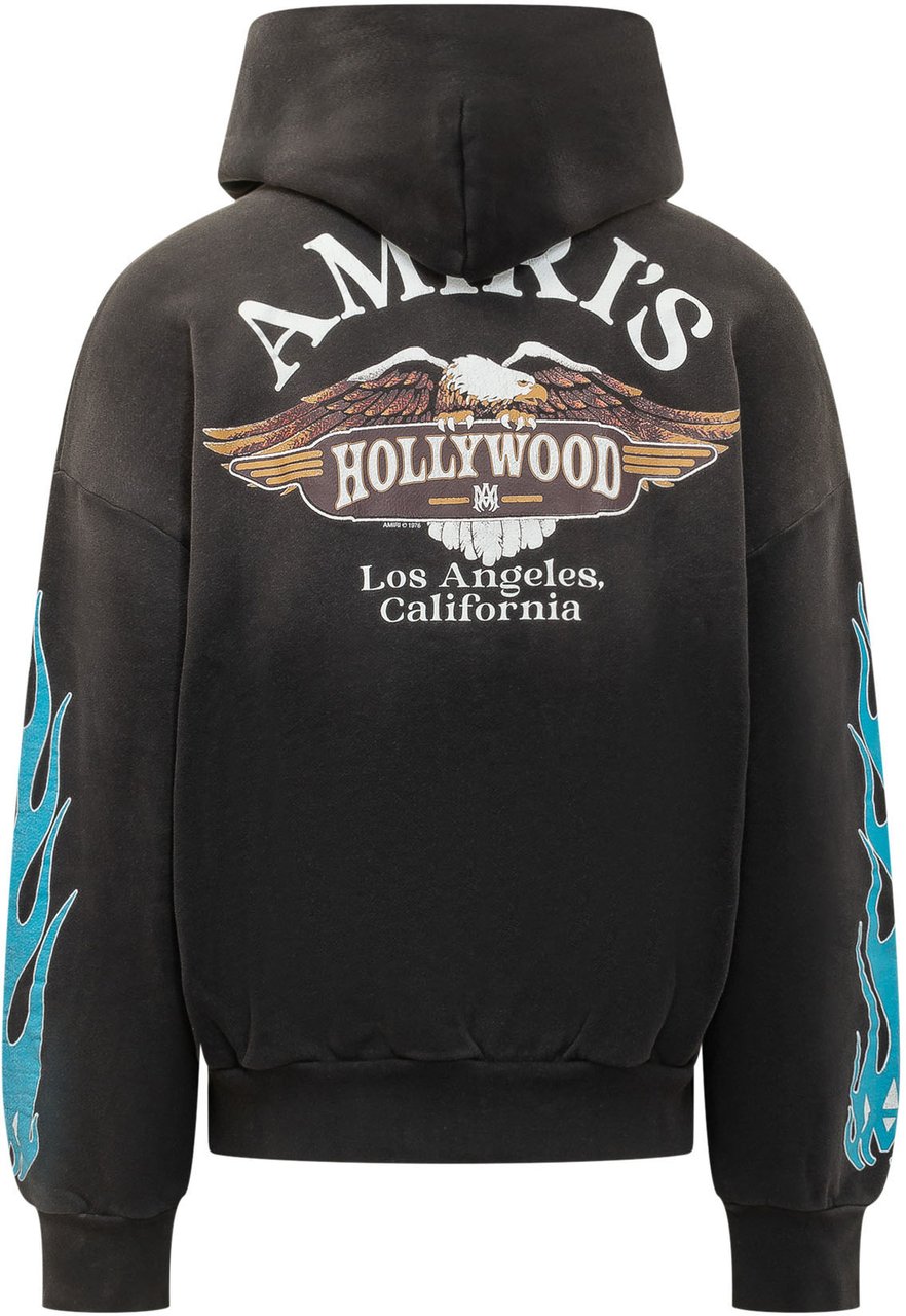 Amiri Felpa Flames con Cappuccio e Tasche a Marsupio Donkergrijs