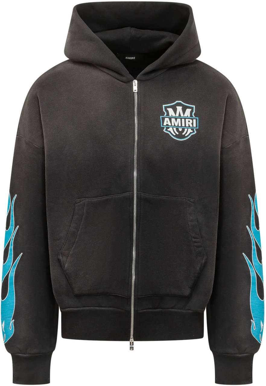 Amiri Felpa Flames con Cappuccio e Tasche a Marsupio Donkergrijs