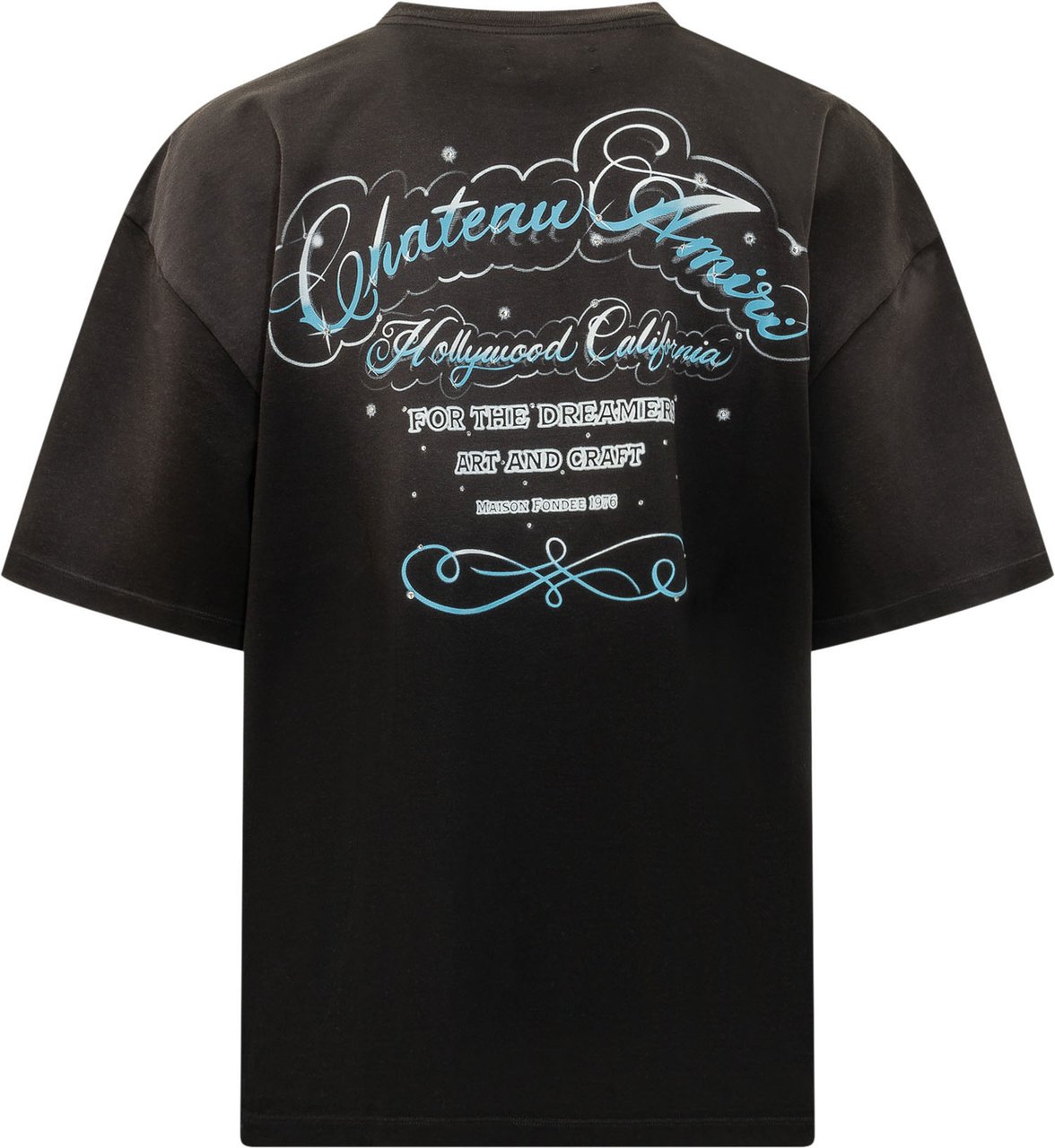 Amiri T-shirt Crystal Script con Girocollo e Stampa Logo Donkergrijs