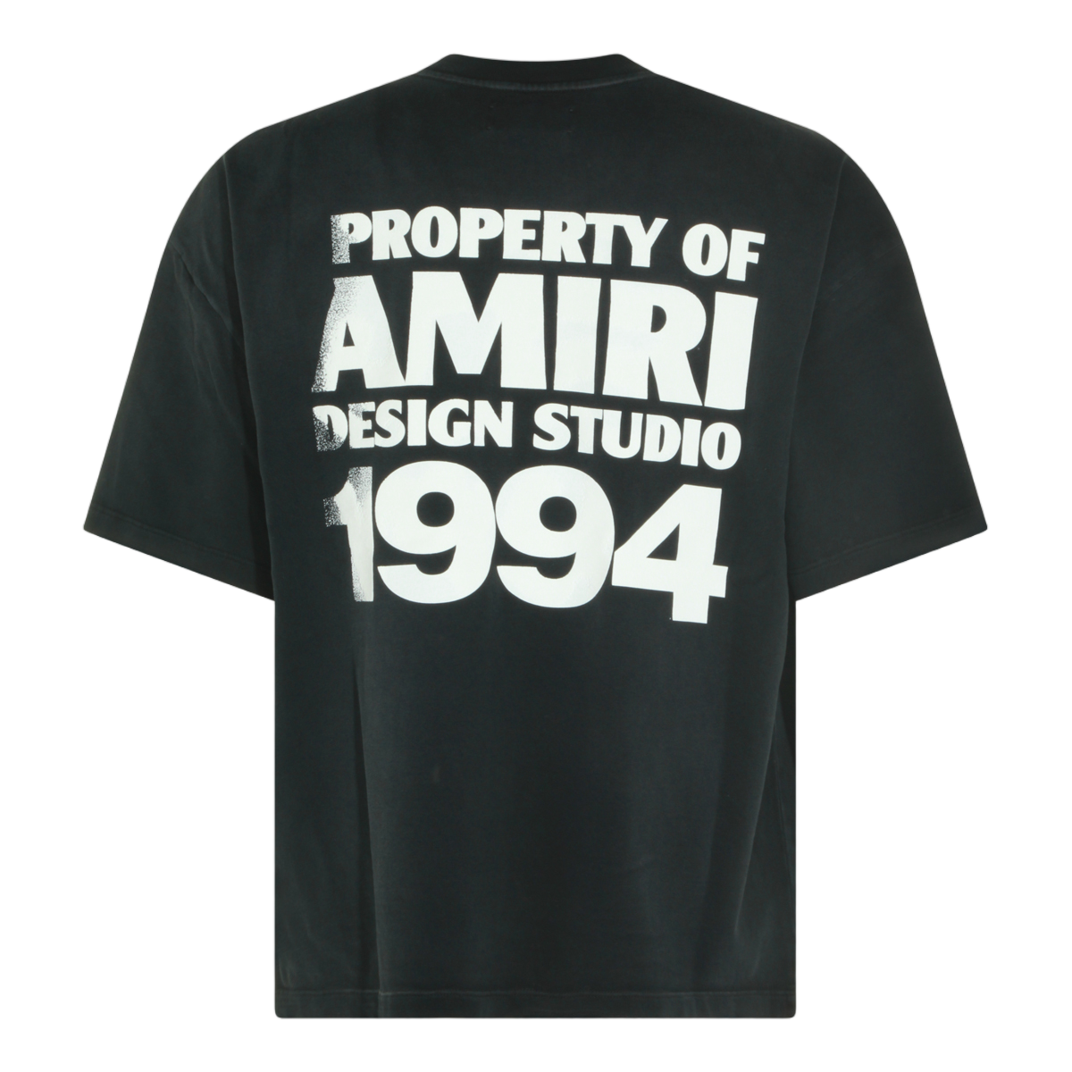 Amiri Short-Sleeve Black T-Shirt with Distressed Typography Zwart