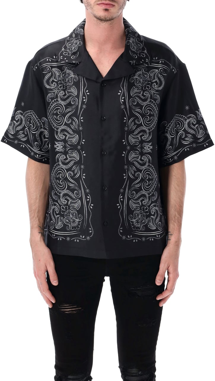 Amiri Bandana Paint Os Bowling Shirt Nero Zwart
