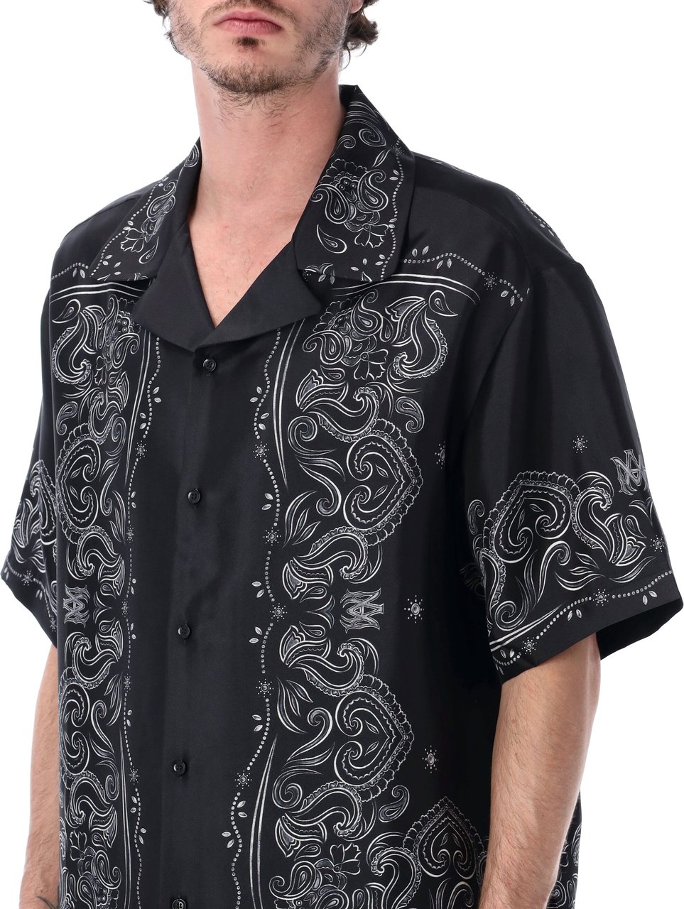 Amiri Bandana Paint Os Bowling Shirt Nero Zwart