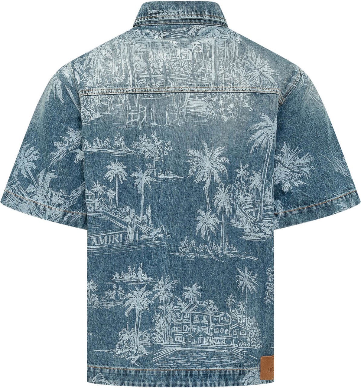 Amiri Chateau Camicia Denim con Stampa Paesaggio Blauw